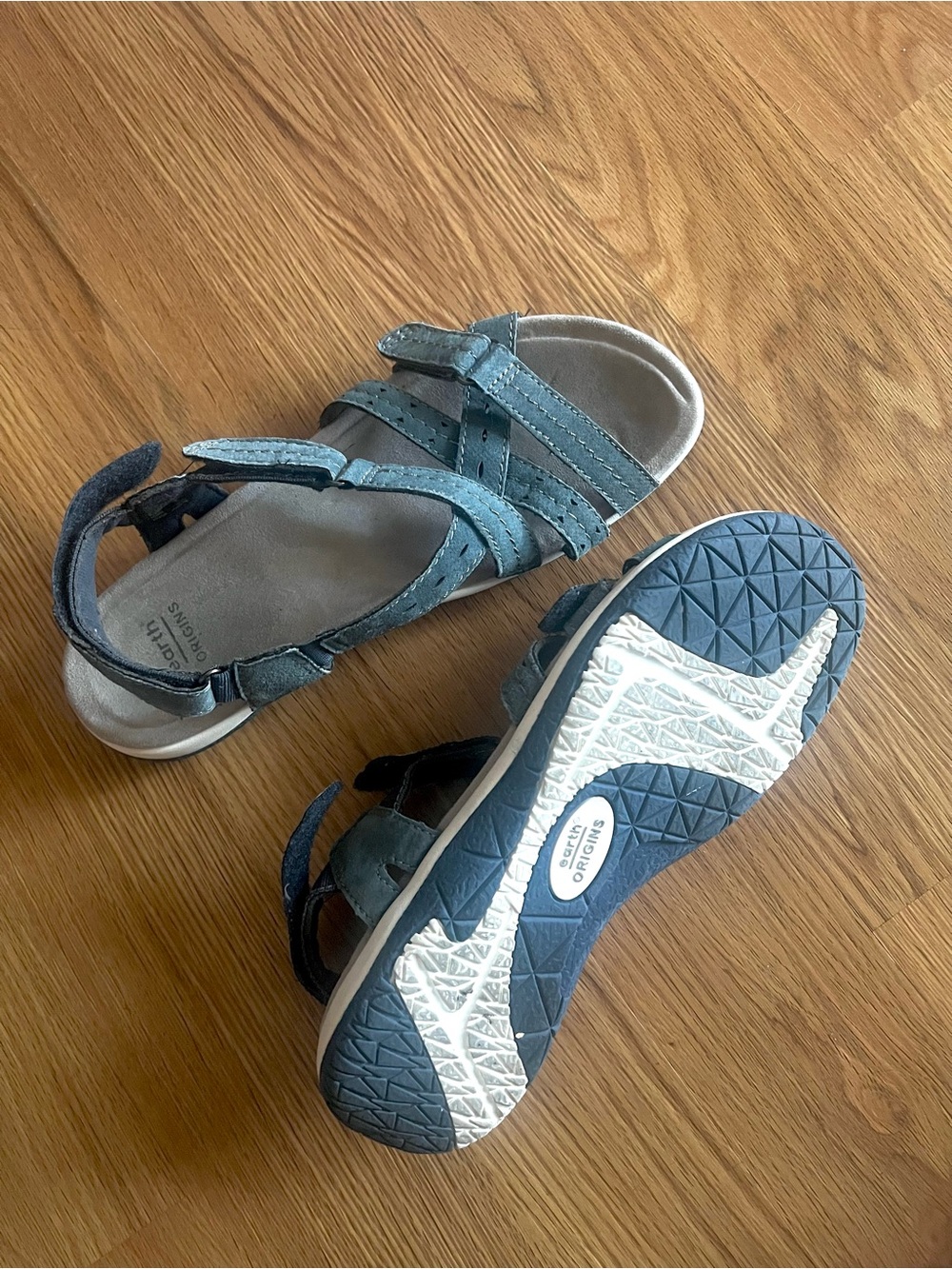 Earth Origins leather Sammie blue gray leather strappy sandals shoes womens 10 M